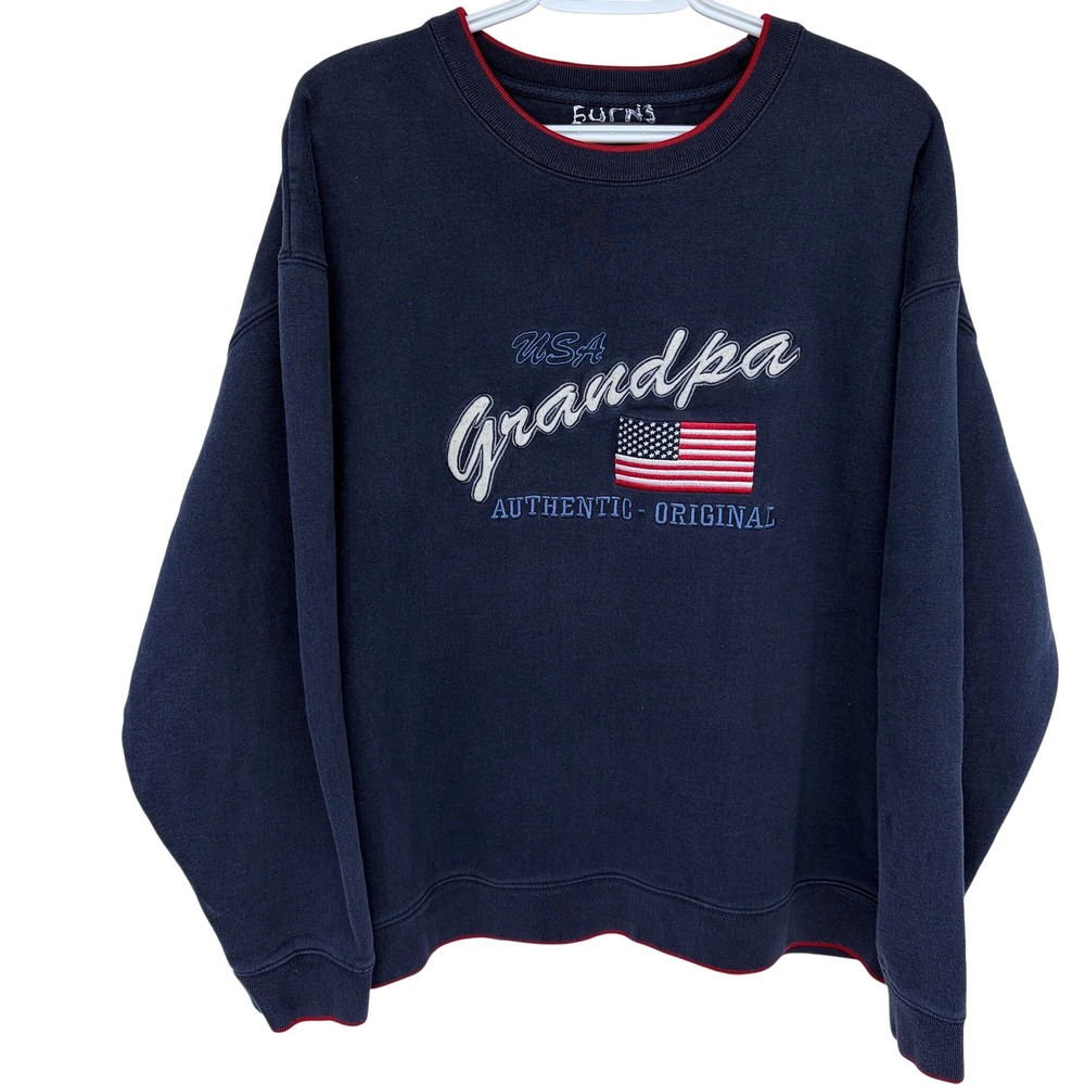 Embroidered USA Grandpa Crewneck Sweatshirt XL Men's‎ Navy Blue American Flag
